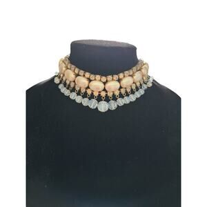 Alice Caviness Pink Pearl Choker Faceted Moonstone Dangle Statement Necklace